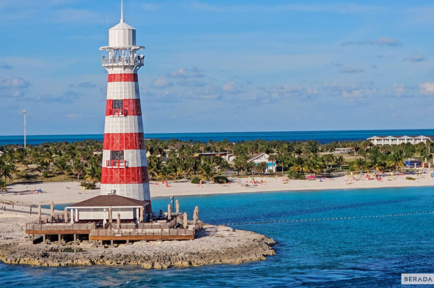 Lighthouse on Ocean Cay Island in the Bahamas