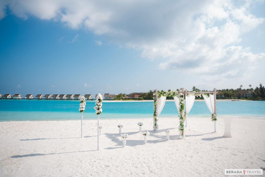 Wedding decoration setup in the Maldives