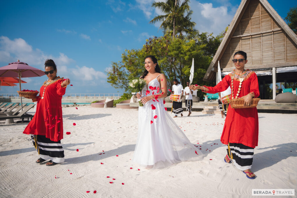 Rose-petal shower at the bride’s entrance