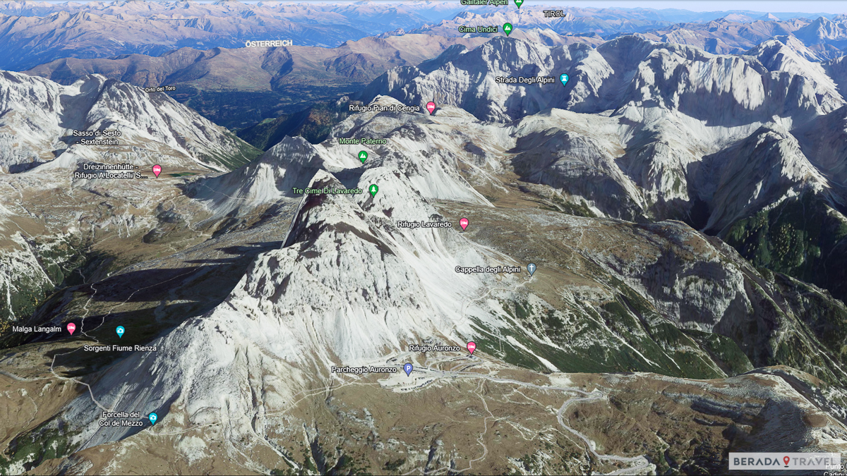 Map of the Tre Cime di Lavaredo trail stages